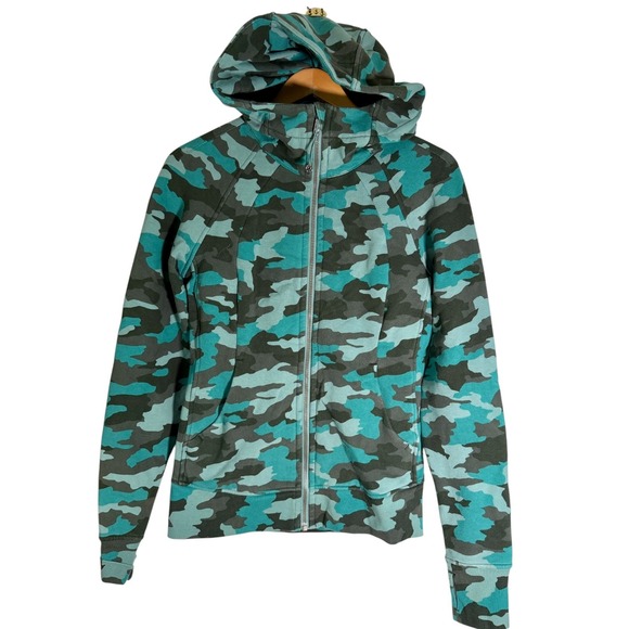 lululemon athletica Tops - Lululemon Women's Heritage 365 Camo Tidewater Scuba Full Zip Hoodie Teal 6‎
